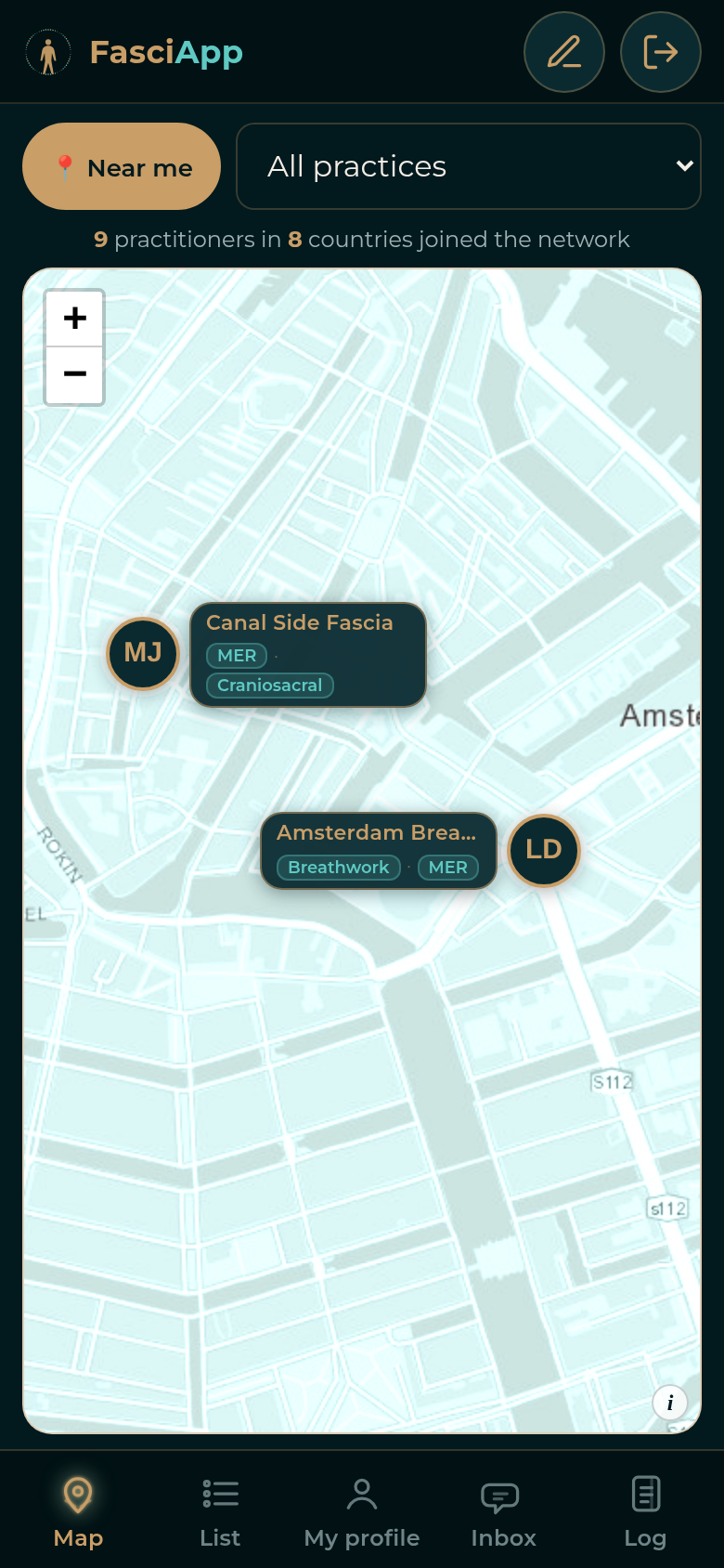 Map zoomed in with practice labels